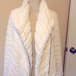White House Black Market Faux Fur Moto Jacket White NWT